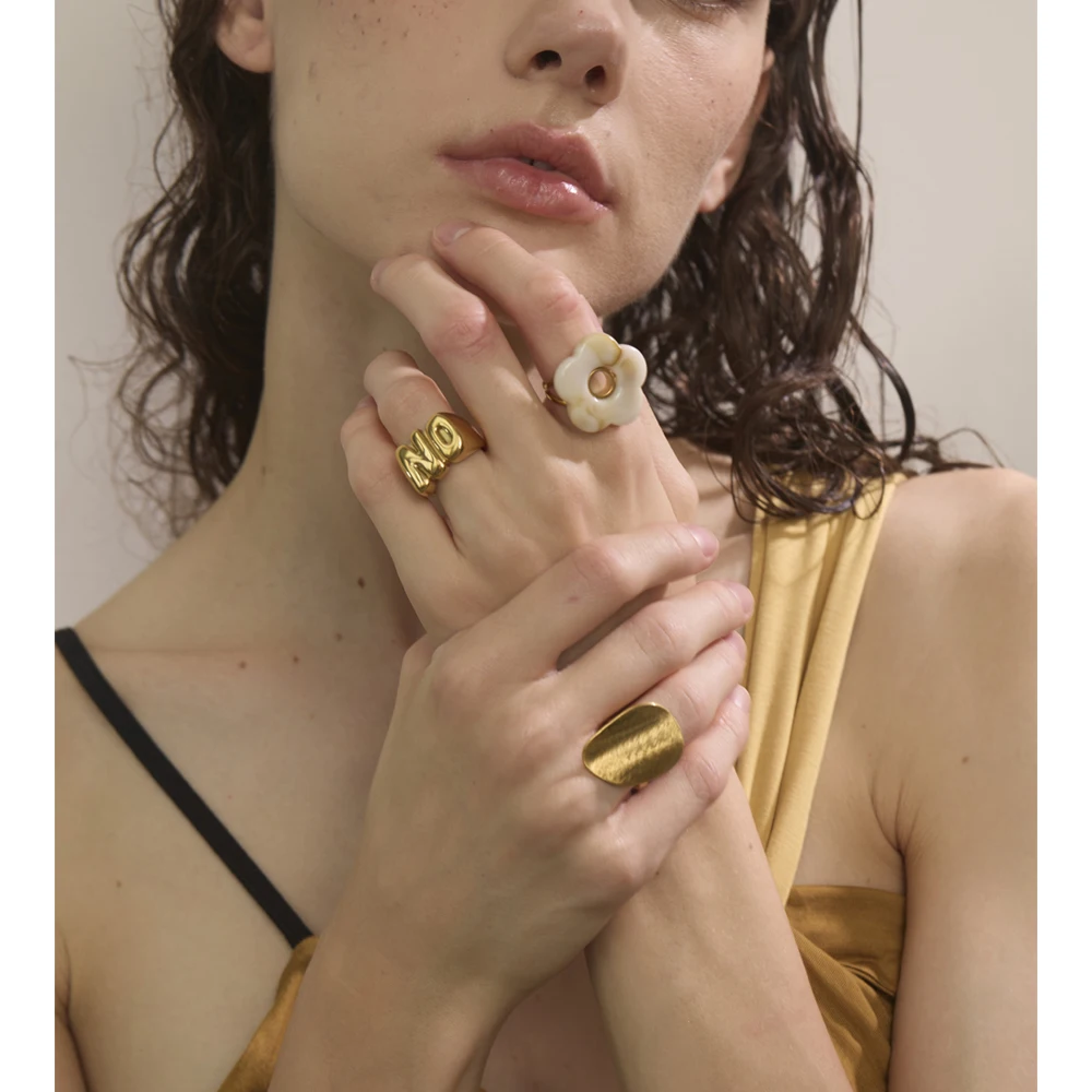 Yhpup Adjustable Ring 18K Golden Plated Stainless Steel