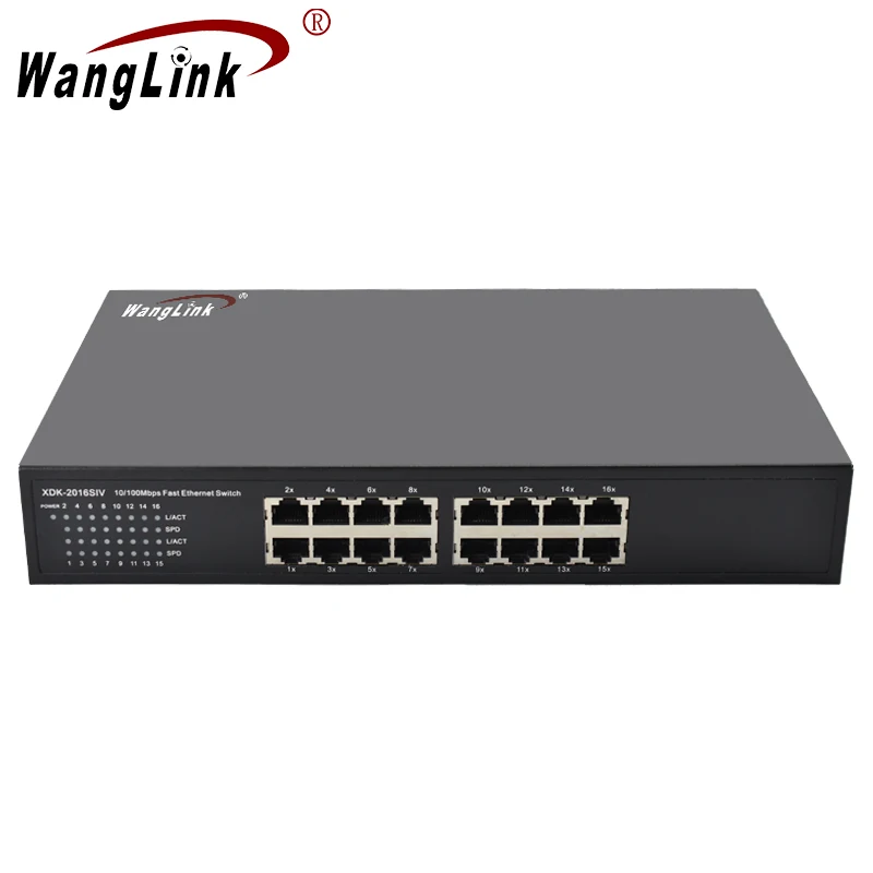Wanglink Hotsale Unmanaged Hub network switch 100M trillion 16 Port Ethernet steel shell case Switch with Metal Housing