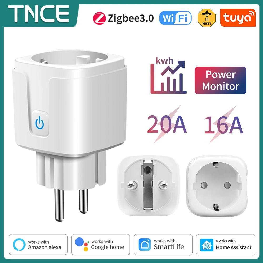 TNCE Tuya Wifi/Zigbee3.0 สมาร์ทซ็อกเก็ต EU Plug 16/20A Power Monitor รีโมทคอนโทรล Smart Life APP รีโมทคอนโทรล Alexa 1
