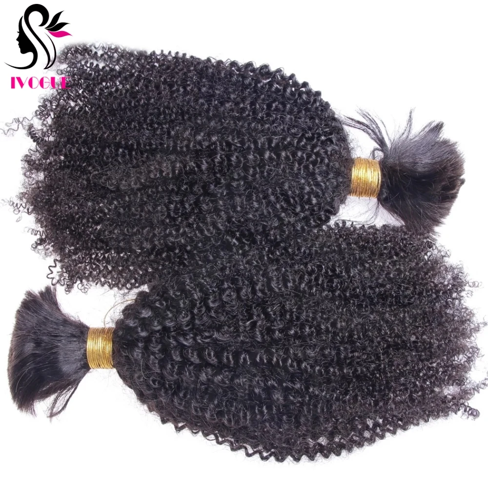 Afro Kinky Curly Human Hair Bulk For Braiding Mongolian Remy Human Hair Extension Hair Bundle No Weft for Women Natural Black
