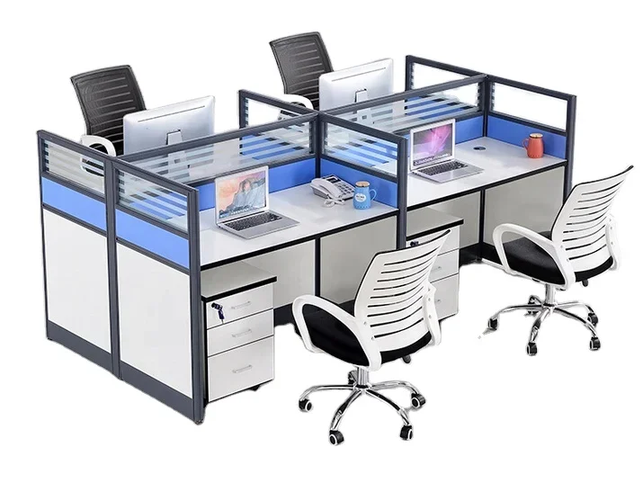 Modern Modular 4 People Office Desk Cubicles Workstation Glass Small Office Partition