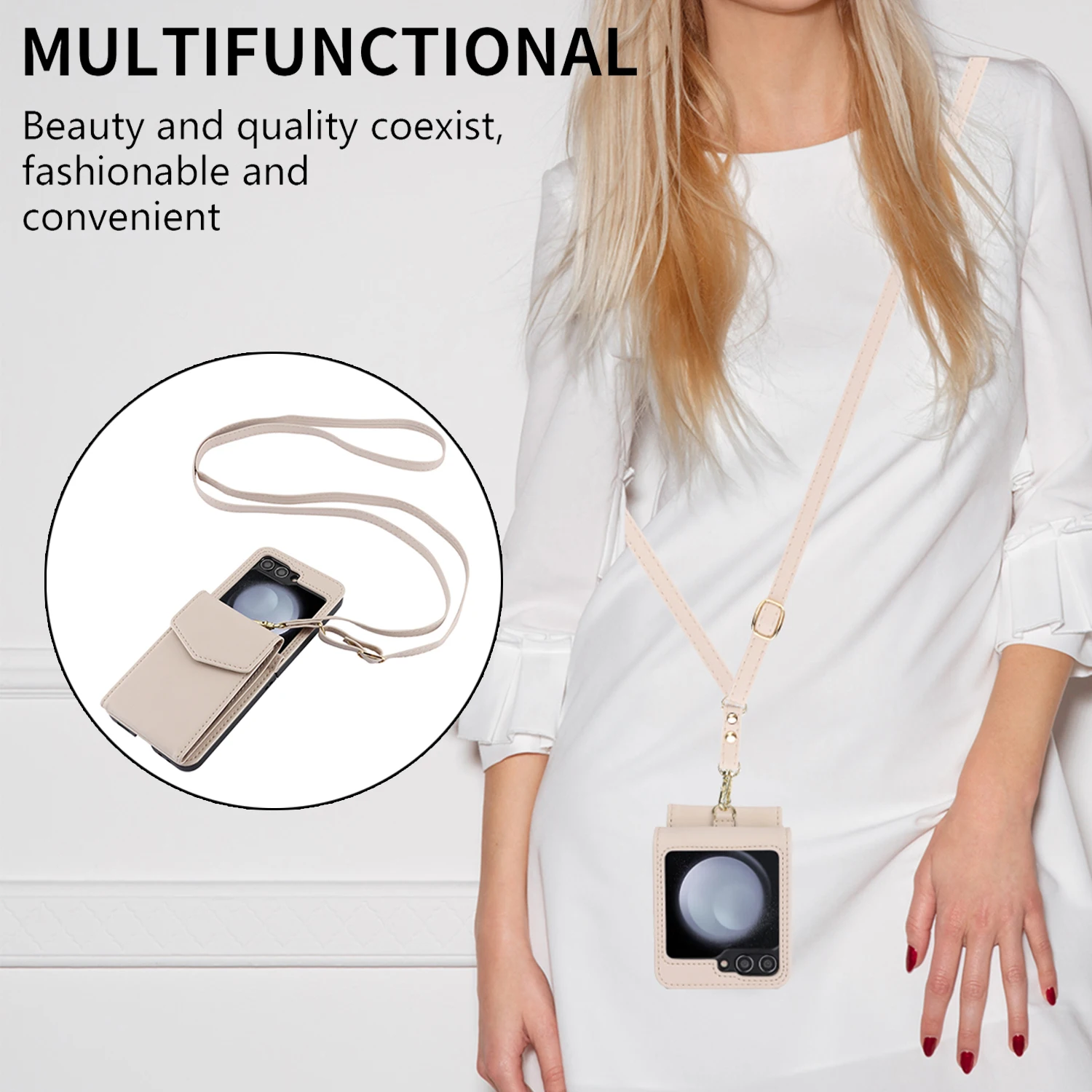 Folding Cross Phone Case, Suitable for Samsung Galaxy Z Flip 5, ZFlip4 Wallet, Vertical Card Protective Case, ZFlip3, ZFlip4