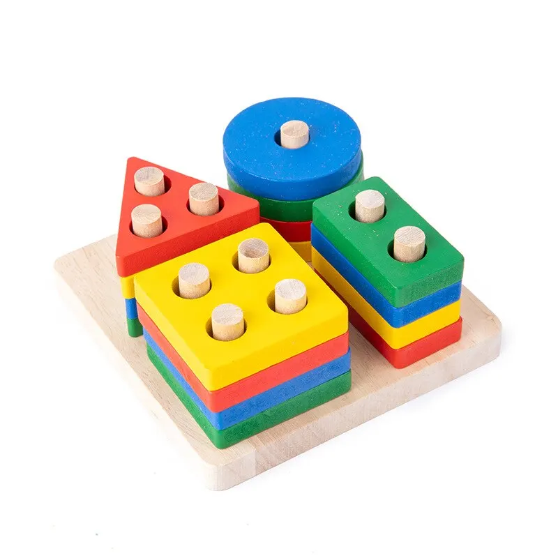 Children Four Post Geometric Modeling Building Blocks Montessori Toys Jigsaw Puzzle Teaching Aids Kids Wooden Toys 4