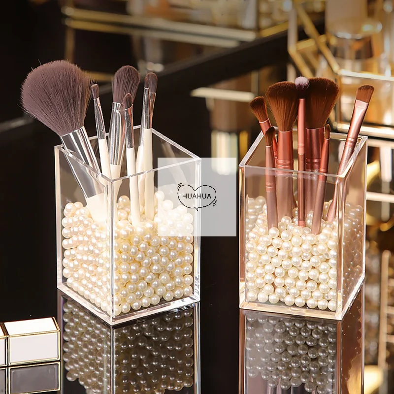 Make Up Organizer Plastic Makeup Brush Pot Storage Acrylic For Cosmetics Holder Desk Cosmetic Storage Container 3