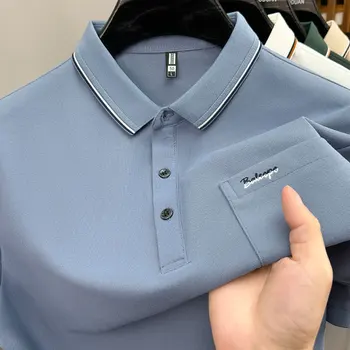 Nuova Polo da Uomo con Ricamo sulla Tasca, Stile Sportivo Casual da Golf, Disponibile in Diversi Colori