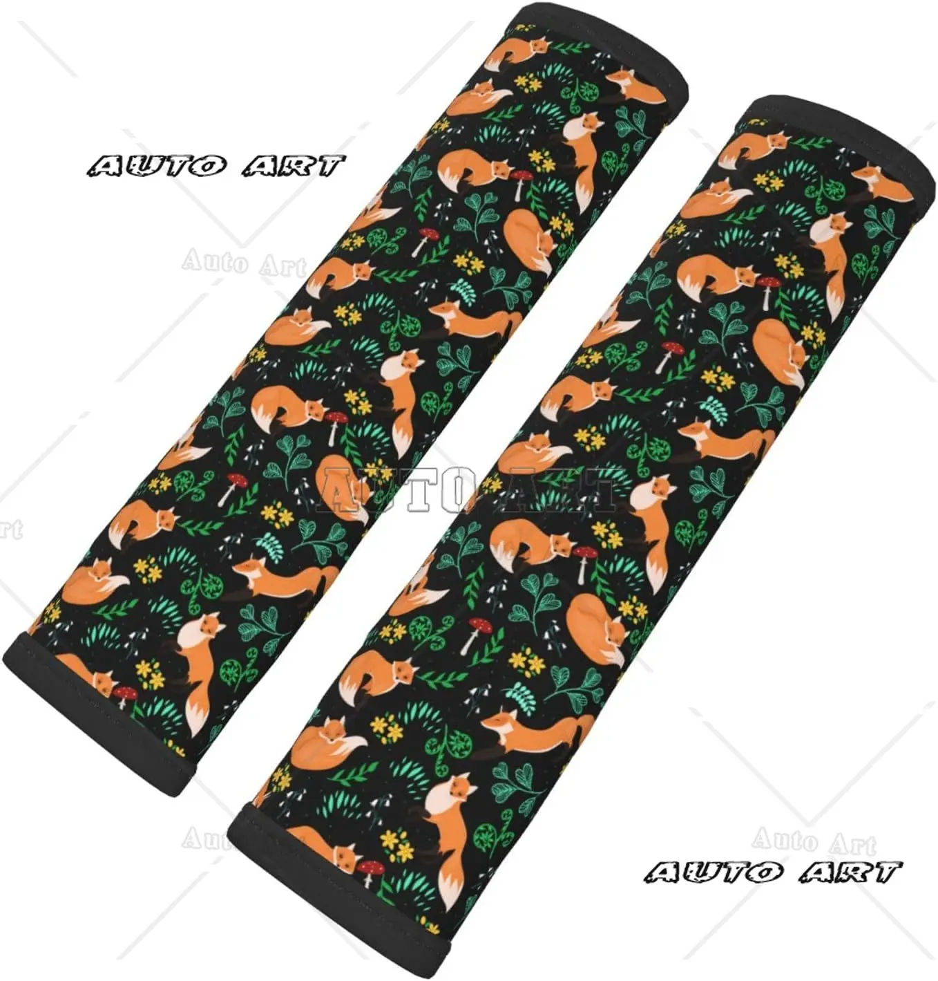 2 Pack car seat belt cushion pad cover red mushroom green leaves flowers floral fox black seat belt shoulder strap covers