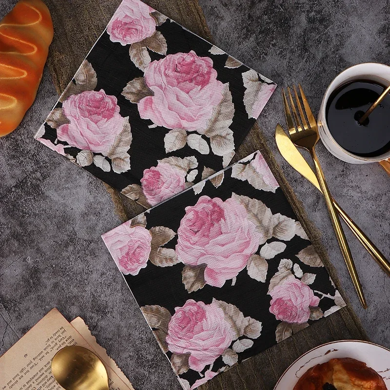 Paper Napkin Flower Printed Chinese Style Pure Wood Pulp Party Decoration Placemat 2ply 20pcs/pac paper napkins disposable paper placemats tissue paper decoration