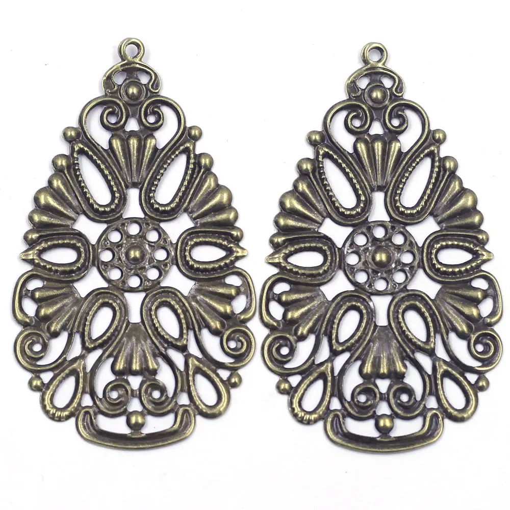 Verbinder Vintage Bronze Ton Blumenmuster Filigrane Wraps Legierung Verzierungen Anhänger Schmuck DIY Erkenntnisse 68x40mm