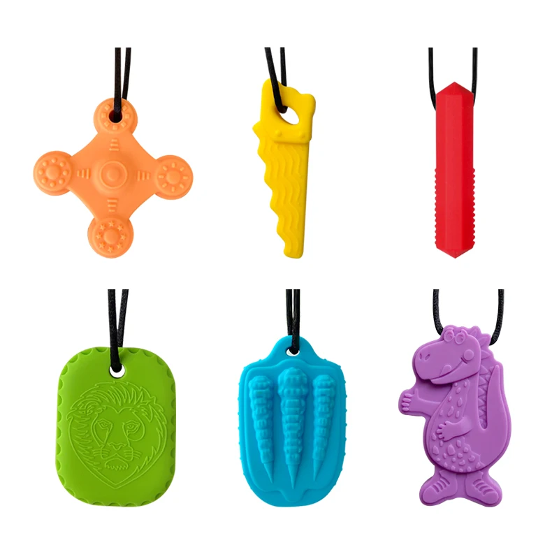 1pc Silicone Baby Teether Kids Chew Necklace Sensory Chewy Pendant Oral Motor Toys Therapy Tools for Autism ADHD chidren's goods 2