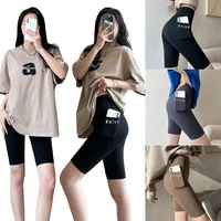 Women's Summer Yoga Shorts High Waist Pocket Workout Shark Hem Leggings Tummy Control Biker Spandex Shorts