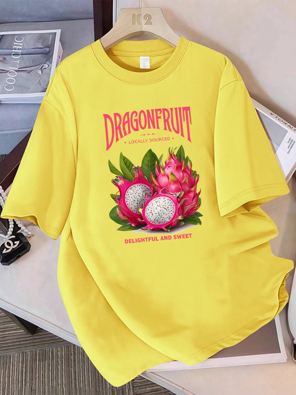 Sommer-T-Shirts aus 100 % Baumwolle für Damen, Drachenfrucht, lokale Versorgung, Drucke, Tops, weich, locker, O-Ausschnitt, kurze Ärmel, Urlaubs-Frau-Kleidung – Detail 16
