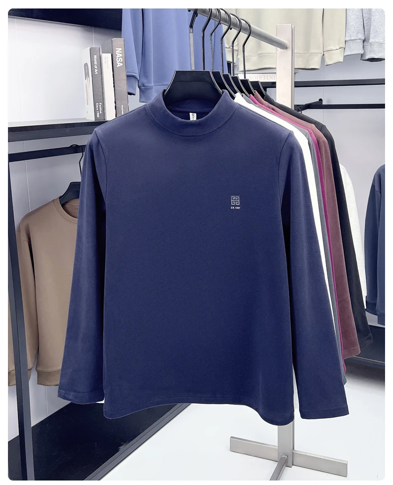 Modemarke geprägter Herren-Pullover mit halbhohem Halsausschnitt, Herbst, neuer lässiger Pullover, luxuriöser Samt-Komfort, warmes Langarm-T-Shirt – Detail 10