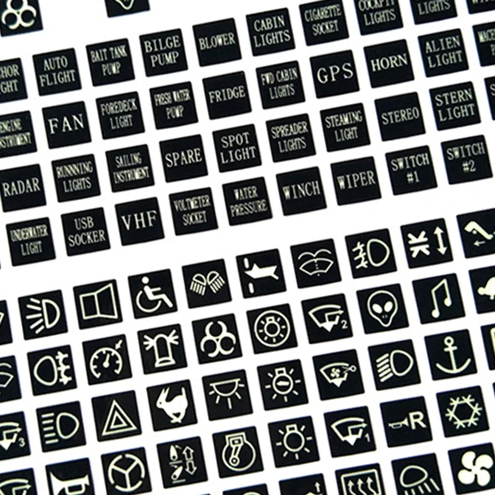 Labels Decal Switch Stickers Luminous PVC Vinyl Stickers Decor For Vehicle Switches 132pcs/set Black Button