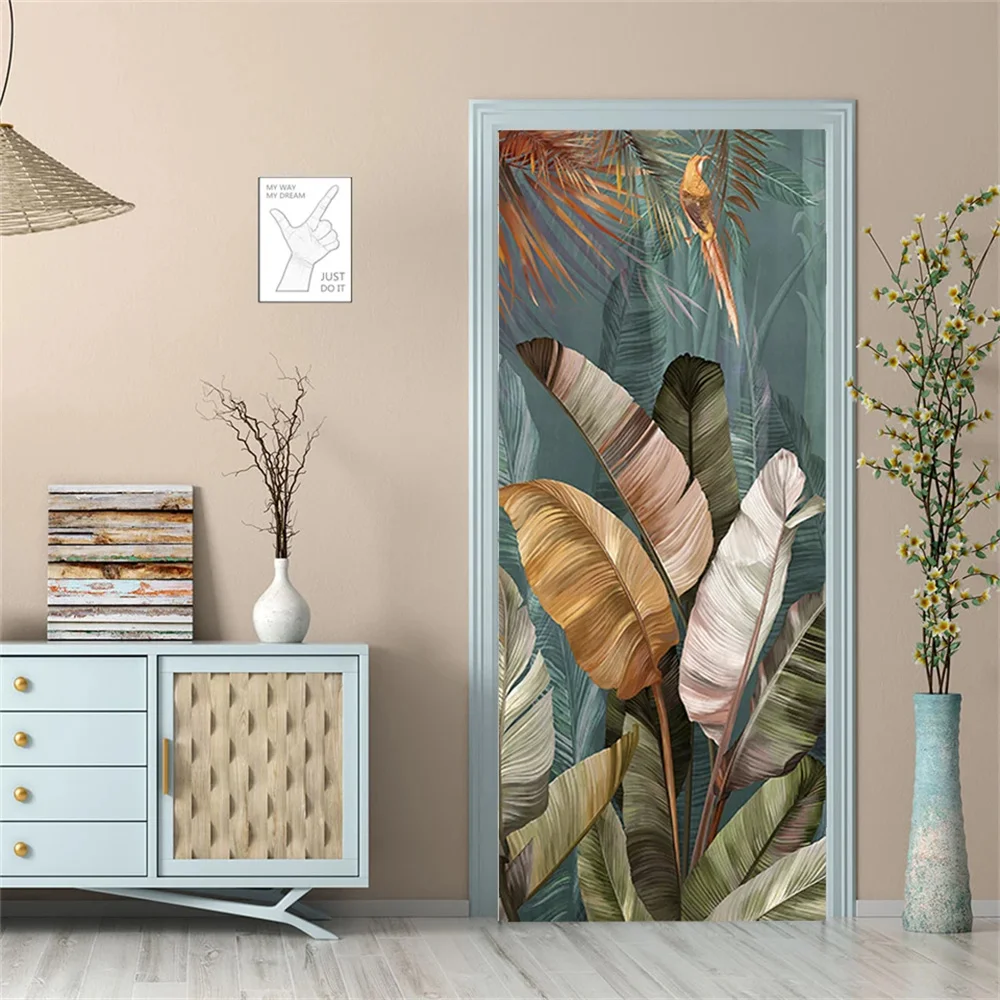 Door Wallpaper Stickers Fridge Sticker Customized 3D Door Stickers Refrigerator Stickers Self-adhesive Waterproof Pearl Thread Wealth Tree Home Decoration Door Dec