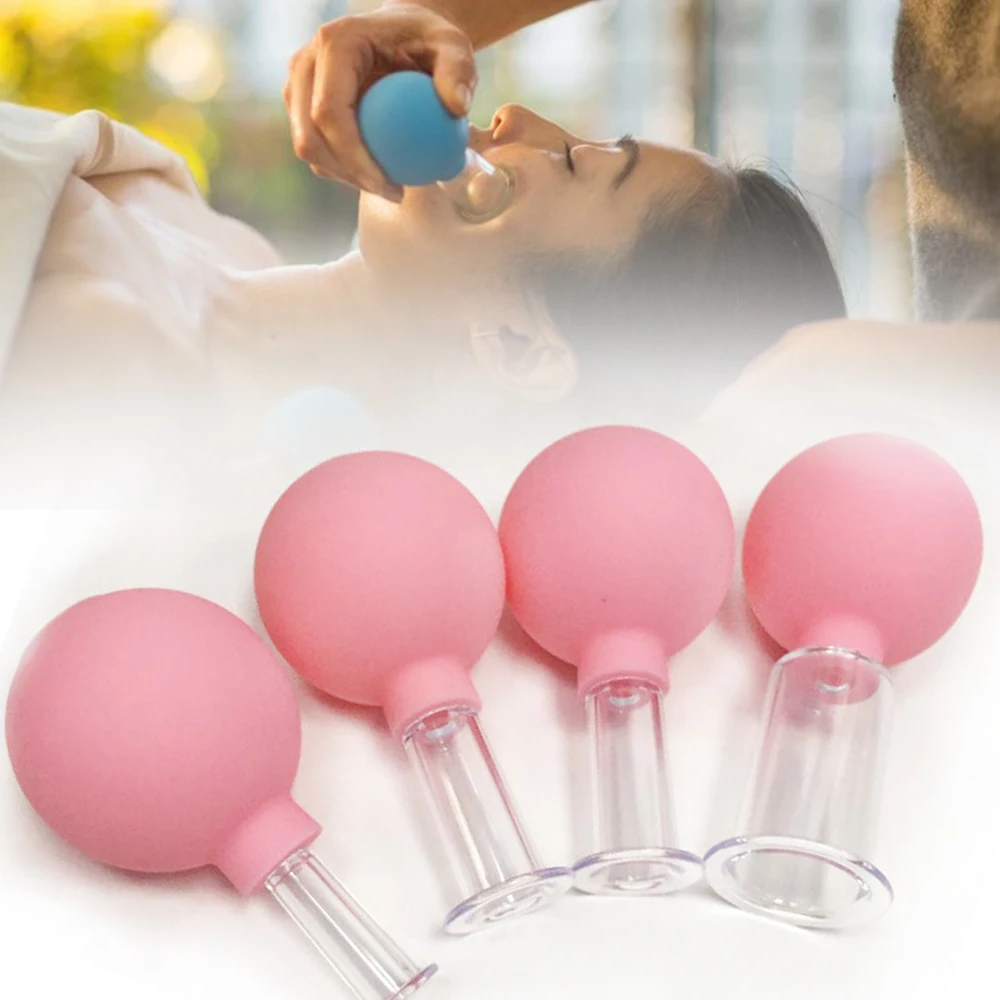 

4Pcs Glass Face Cupping Set-Silicone Vacuum Suction Massage Cups Lymphatic Therapy Sets Cupping Set for Eyes Face and Body Massa