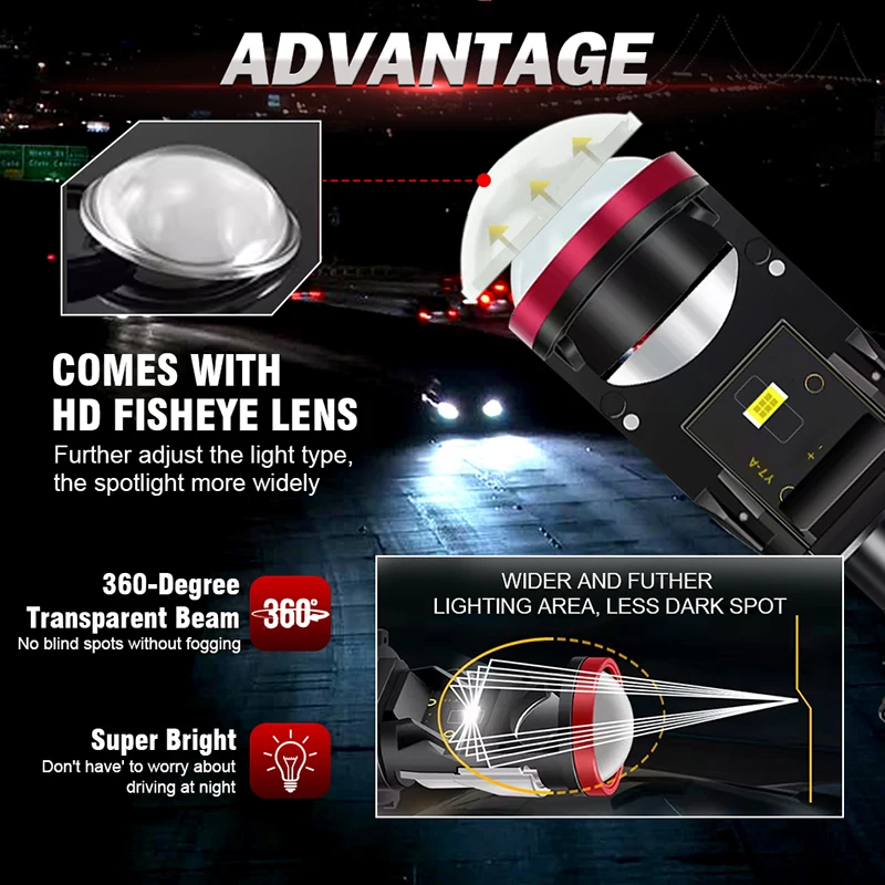 2pcs Ampoule de phare H4 LED voiture avec lentille mini-projecteur 6500K blanc 70W - Auto