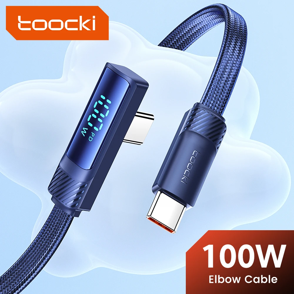 Toocki Type C To Type C Cable PD100W Fast Charging USB C To USB C Display Elbow Cable For For iPhone 15 14 13 Samsung Galaxy S23