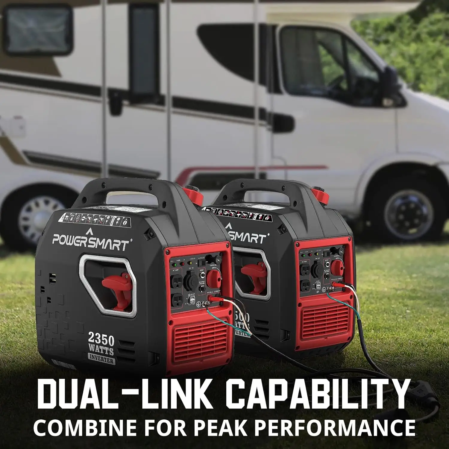 PowerSmart 2350-Watt Gas Powered Portable Inverter Generator, Super Quiet for Camping, Tailgating, Home Emergency Use,
