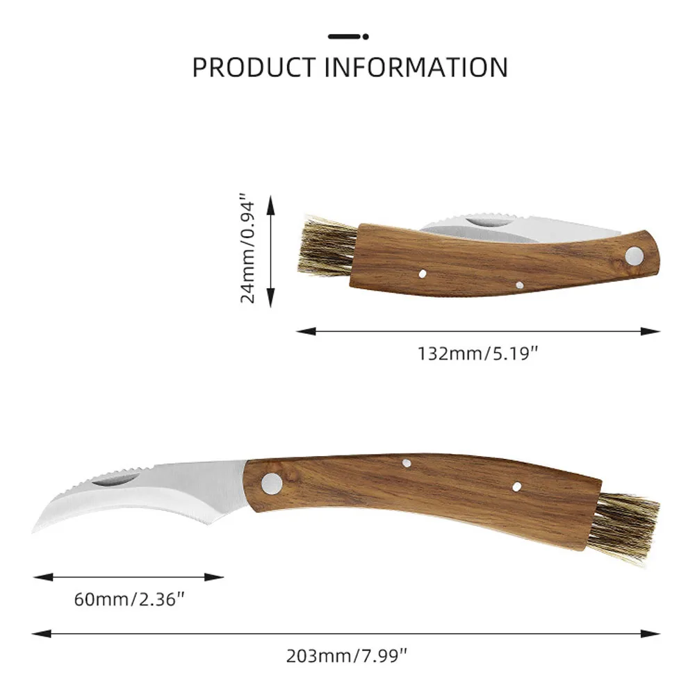 Description Picture 3 of itemRosewood Handle Mushroom Knife Outdoor Keychian Folding Knife Camping BBQ Hand Tools With Brush EDC Grafting Knives