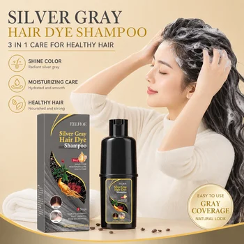 Shampoo colorante per capelli grigio argento 3 in 1, colore per capelli alle erbe, trattamento idratante, copre rapidamente i capelli bianchi e grigi, shampoo colorante fai da te 100ml