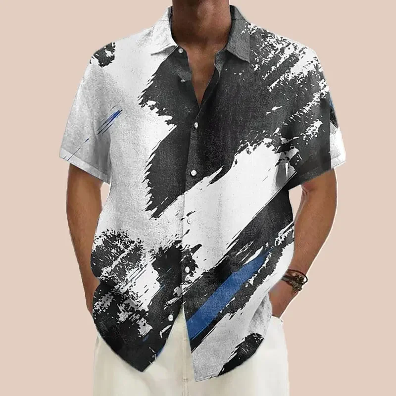 Ink graffiti gradient pattern printed short-sleeved shirt Fashionable high-end design lapel men's tops new men's shirts new woman fashion art design silk scarf color graffiti large square 110cm brocade shawl scarf sunscreen decorative head scarf