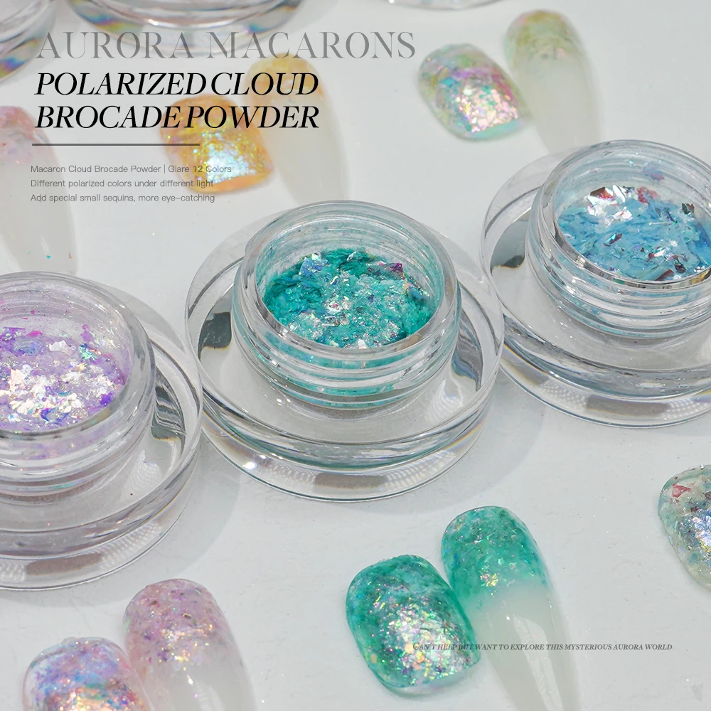 Hndo 12 cores irregulares flocos aurora prego opala pó glitter para unhas profissional diy lantejoulas pós manicure pn series