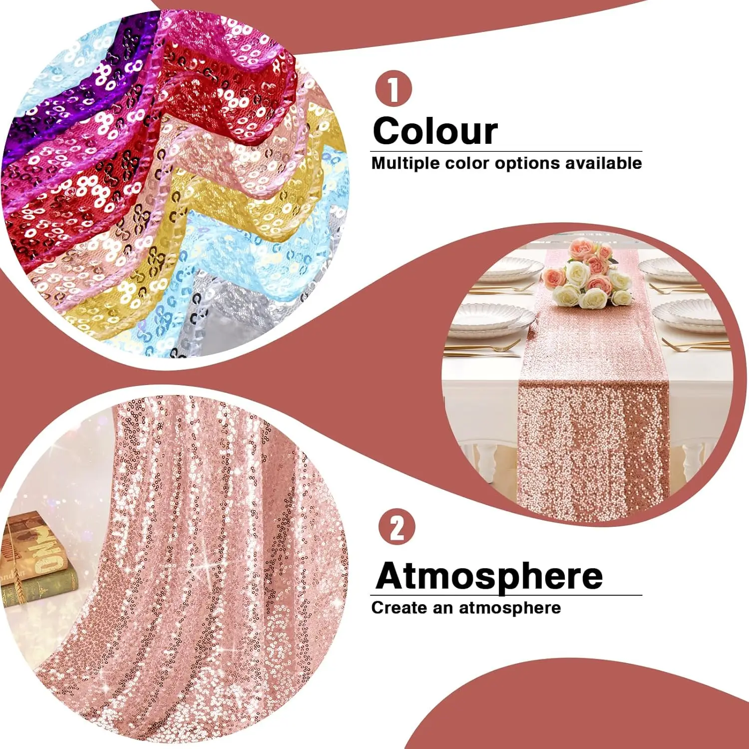 Elegant Rose Gold Sequin Table Runner - 12x108 | Sparkling Dining Table Centerpiece