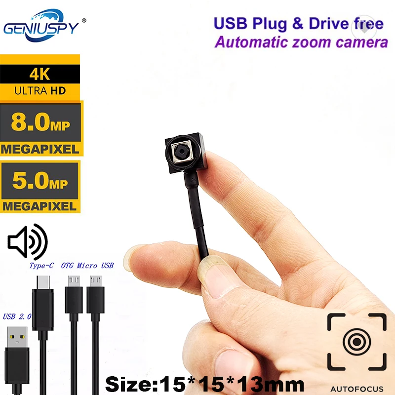 Type-C AF AutoFocus Webcam 4K 8MP 15FPS High Speed UVC OTG 2592*1944 30FPS Audio USB Camera Module 5MP Mini CCTV Surveillance