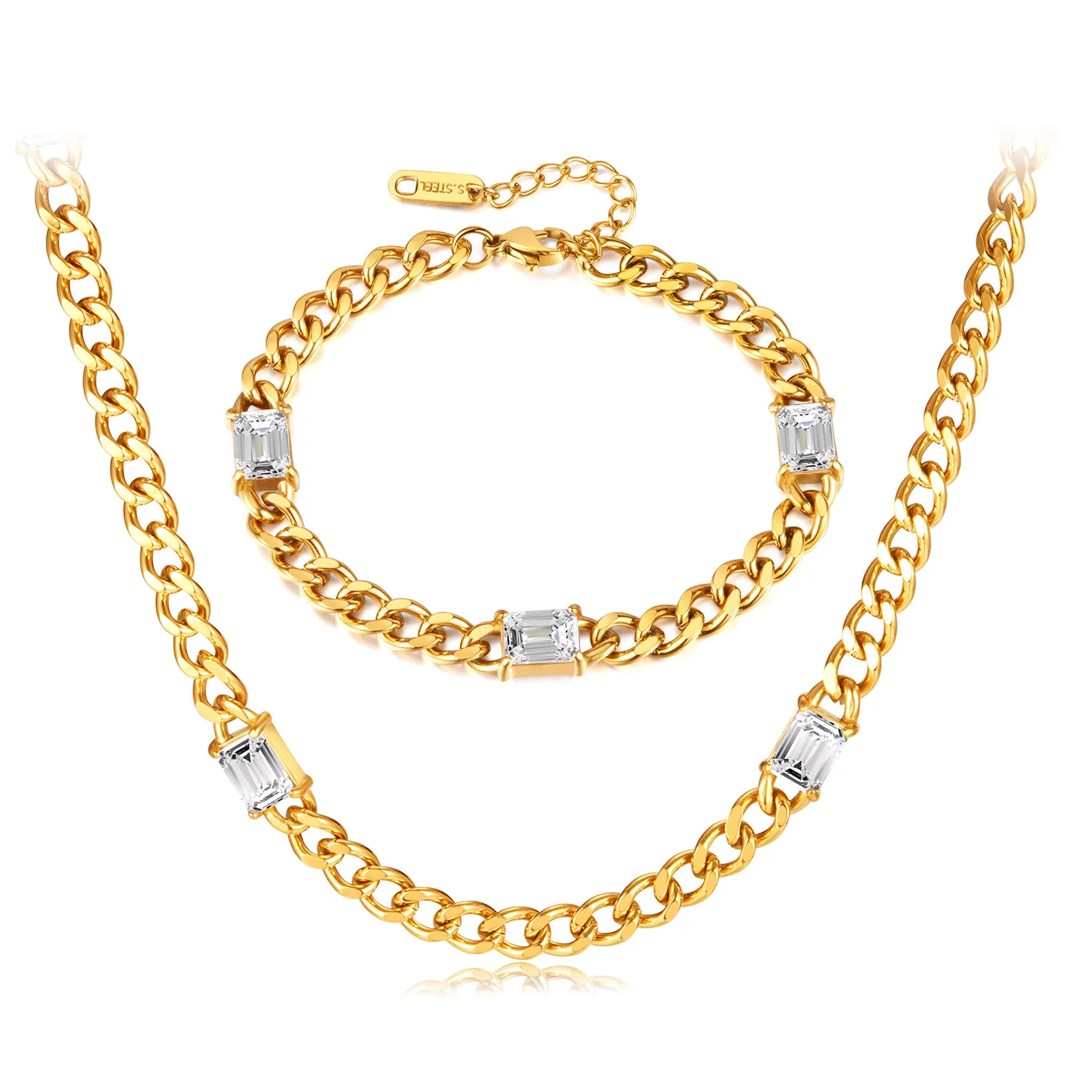 

Ins Style Titanium Steel Necklace and Bracelet with Zirconia Jewelry Set for Women