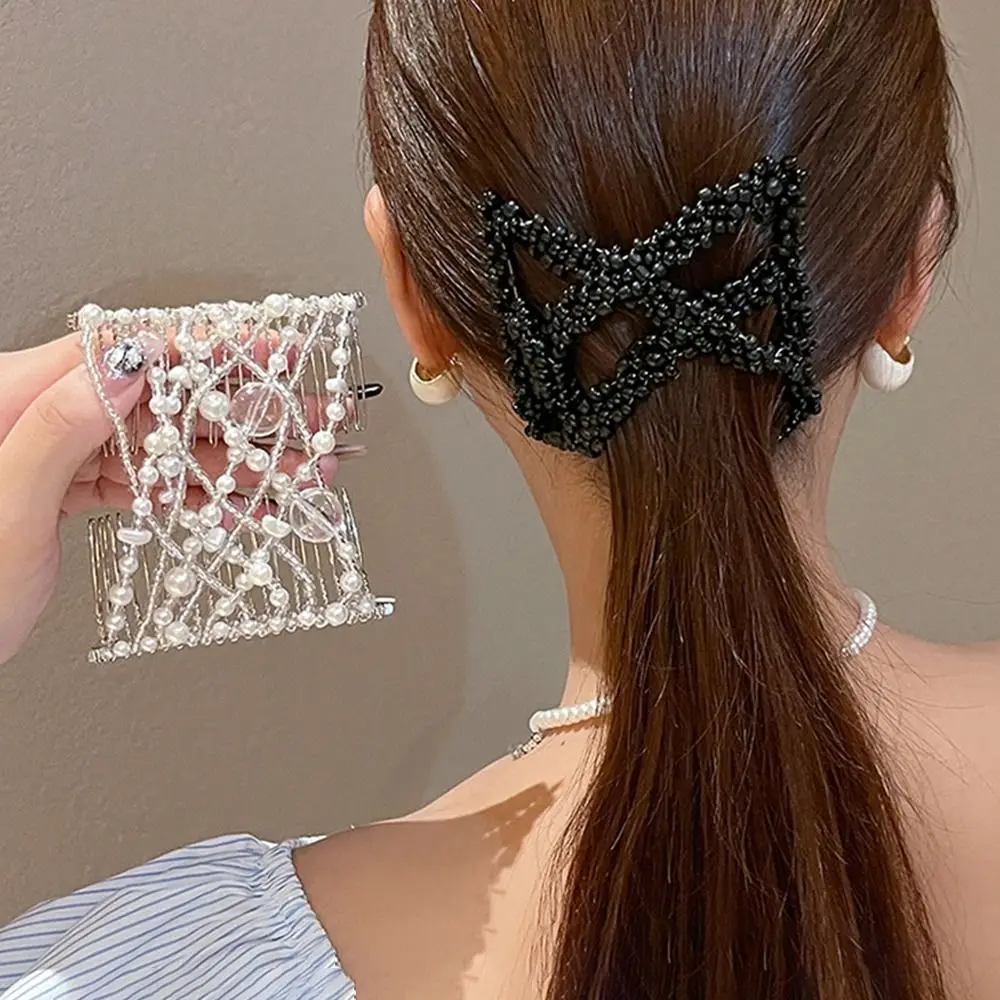 Kunststoff Perle elastische Haar Haarnadel neue Haar Styling-Tool Schmetterling Phantasie Clip Kämme Raute Doppelseite Brötchen Mädchen – Detail 7