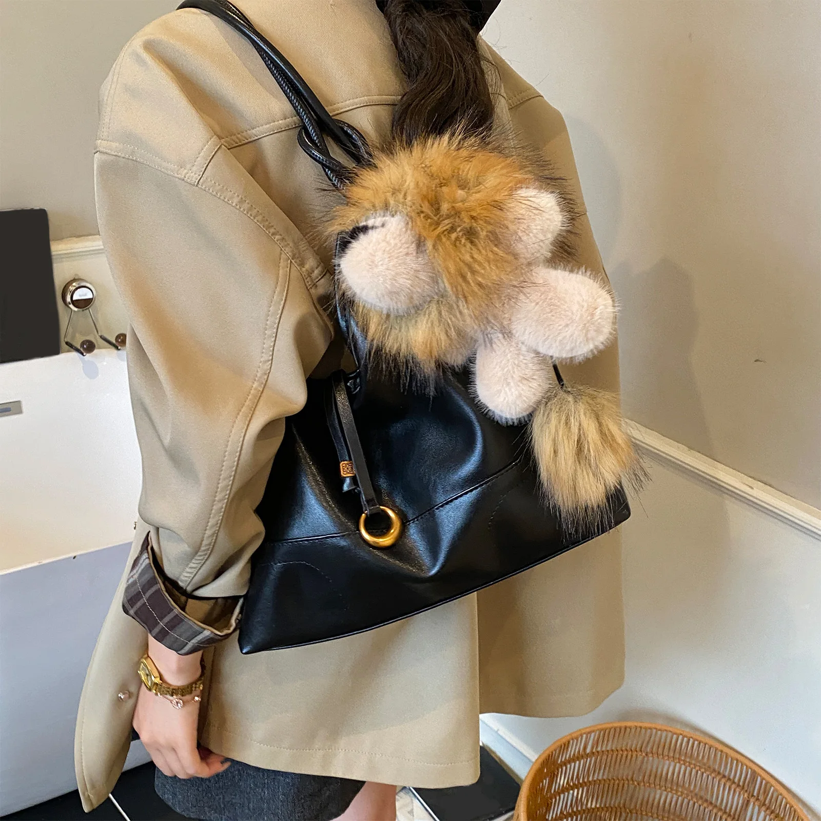 Hobo Bag PU Leather Shoulder Bag Casual Slouchy Tote Bag Trendy Everyday Handbag for Women Travel Work