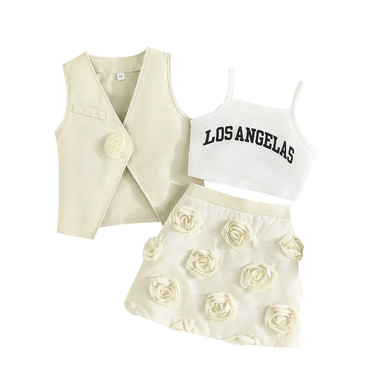 Fashion Girl Clothes Set Girl Suits Vest Crop Top T Shirt Tank Skirt Floral Baby Toddler Girls Clothing Children Outfit Boutique
