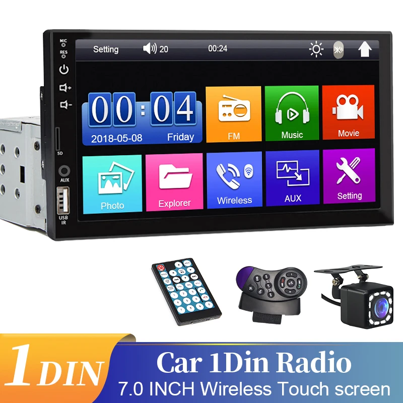 7" Car Radio 1din MP5 Multimedia Player Touch Screen FM 12V ISO Power Aux Input
