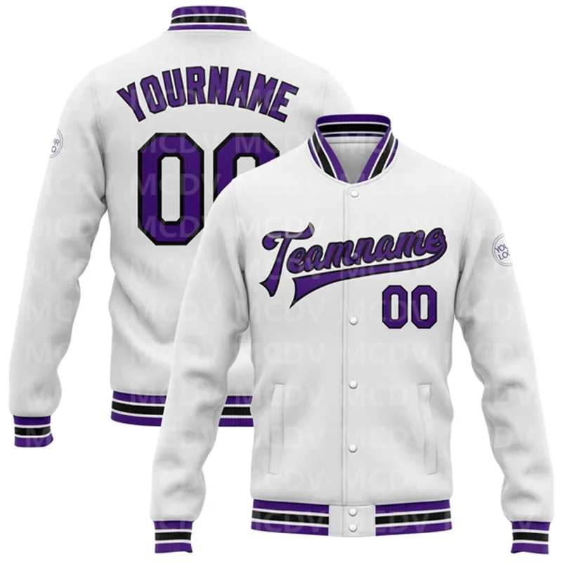 Custom White Vintage USA Flag-Black Bomber Full-Snap Varsity Letterman Jacket  Baseball Button Jacket