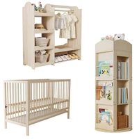 Ensemble de meubles combinés pour enfants, lit de bébé multifonctionnel en bois, armoire, bibliothèque rotative, couleurs naturelles, meubles de chambre pour jeunes 1