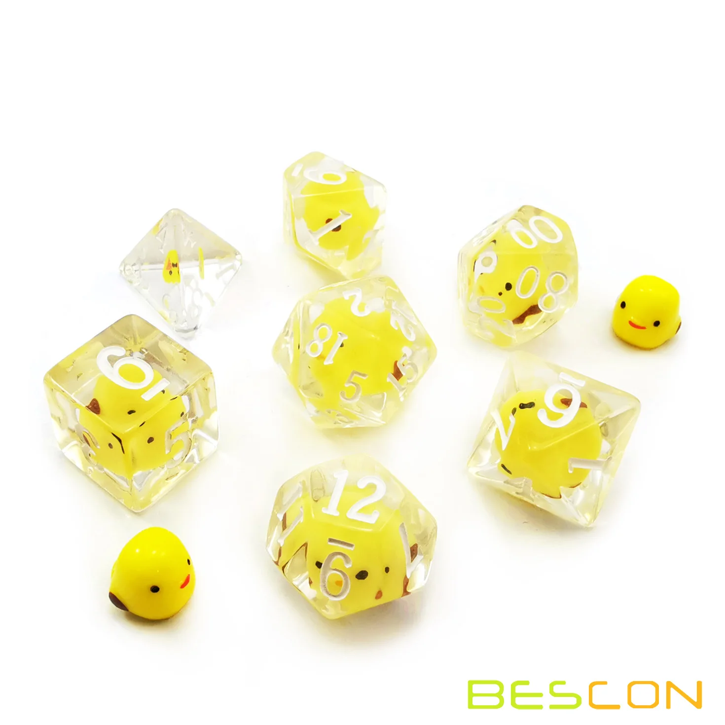 Bescon Yellow Chicken RPG Dice Set of 7,  Novelty Chicken Polyhedral Game Dice set 3
