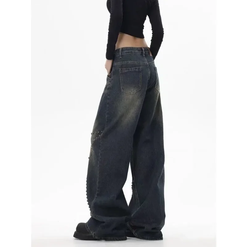 QWEEK Star Girls Y2k Grunge Jeans Oversized Streetwear Baddies Gothic Denim Pants Women Vintage Korean Fashion Wide Leg Trousers