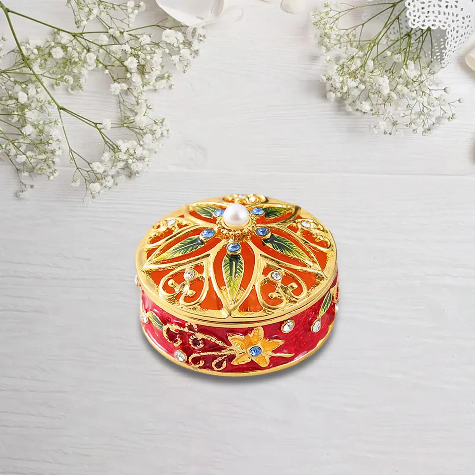 

Metal Enameled Jewelry Trinket Necklaces Chinese New Year Jewelry Storage Box for Desktop Party Dressing Room Bedroom Wedding