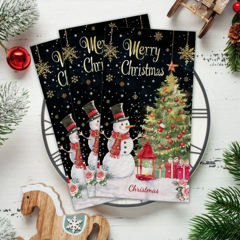 20pcs 34.2*40.6cm 2Ply Christmas Snowman Long Paper Napkin Large Size Party Table Paper Black Gold Christmas Tree Placemat