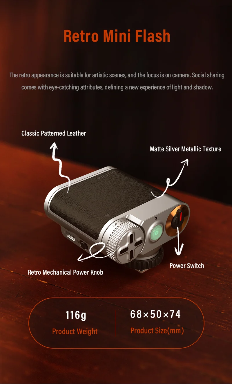 Sony Camera VILTROX Z1 Retro Camera Flash - GN12 With 7 Power Levels & 1100mAh Battery For DSLR/Mirrorless Vintage Style Flash For DSLR