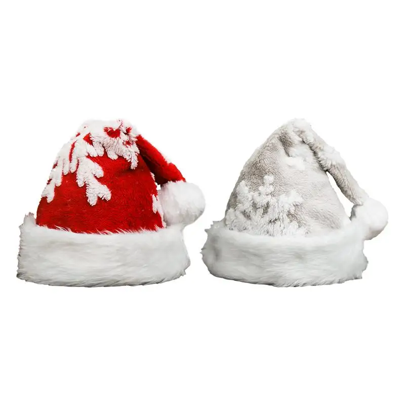 Santa Hat Snowflake Christmas Hats Christmas Hat Santa Hat With Snowflake For Adults Reusable Fluffy Plush With Snowflake liatenwind sequins snowflake santa claus hat adults plush christmas hat for christmas party santa cosplay costume