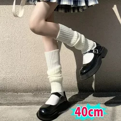 Knitted Lolita Wool Leg Warmers and Arm Warmers - Cozy Autumn Winter Crochet Socks and Boot Cuffs - One size (White-40cm)
