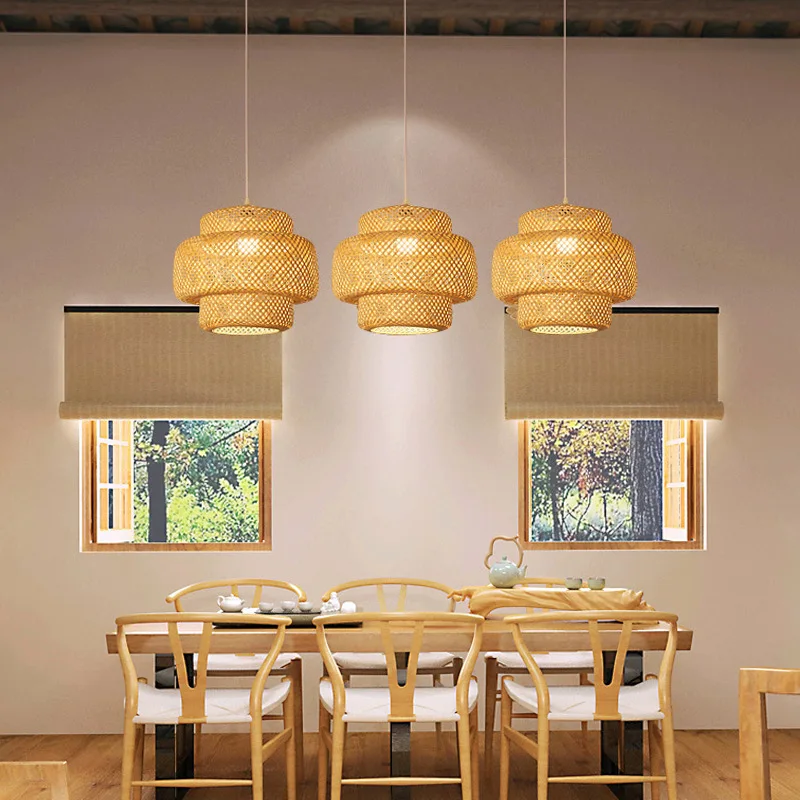 Bamboo Lantern pendent light Natural Rattan Wicker E27 Bulb Chandeliers pendent lamp Restaurant Home Decor AC85-260V 4