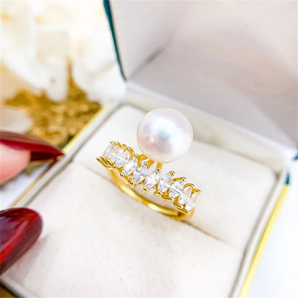 

DIY Pearl Accessories S925 Sterling Silver Jewelry Gold Pearl Ring Empty Set Fit 9-12 Beads