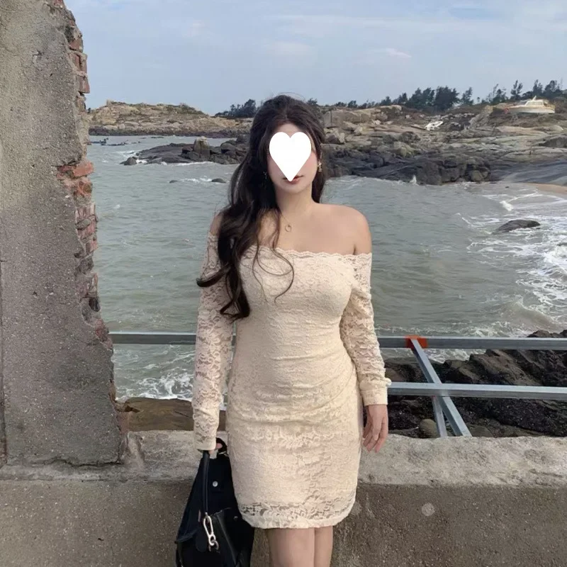 Sexy Spicy Lace Slim Fit Mini Dress One Shoulder Pure Desire Big Size 300 Pounds Women's Clothing Polyester Fiber Full Sleeve - Image 4