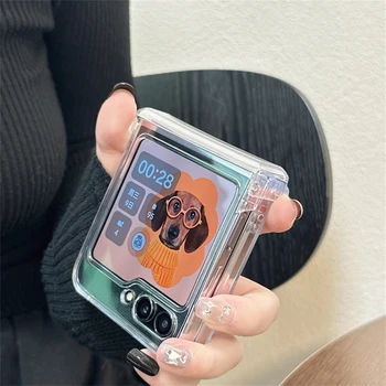 Ins Korean Cute Clear Case For Samsung Z Flip 7/6/5/4/3 Hinge Full Protection PC Case For Motorola Razr 60 50 Ultra Razr 40Ultra 1
