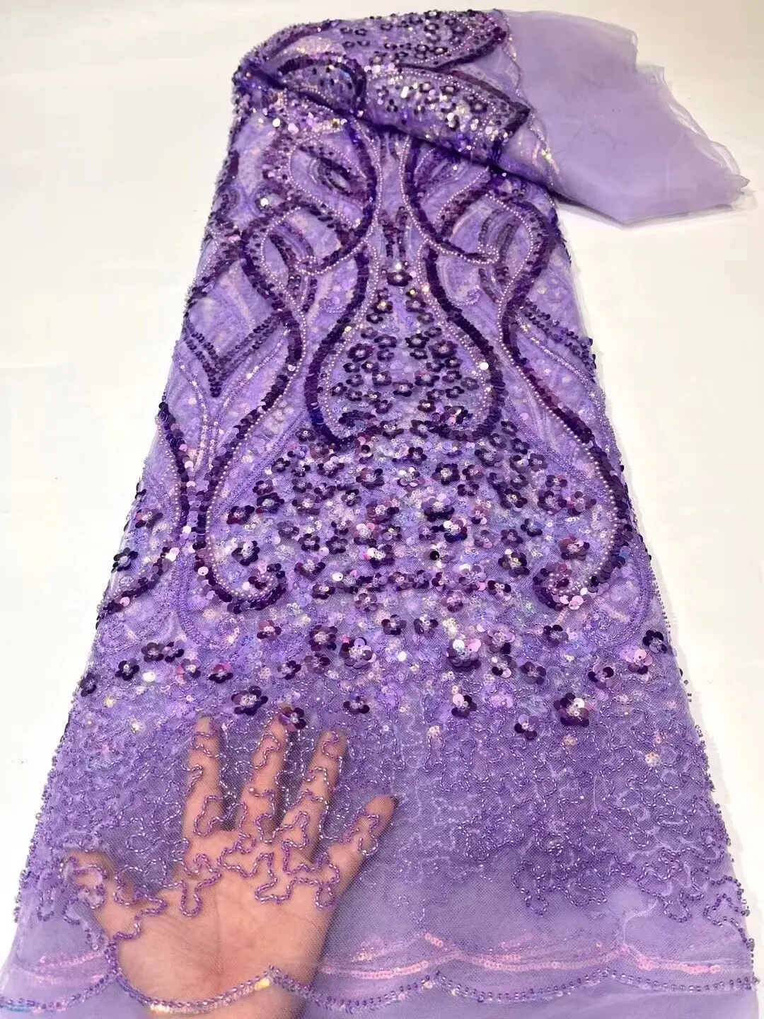 

Модная африканская кружевная ткань с бисером L-1228924 высококачественное кружево, нигерийская кружевная ткань, французская кружевная ткань с блестками для стандартного платья