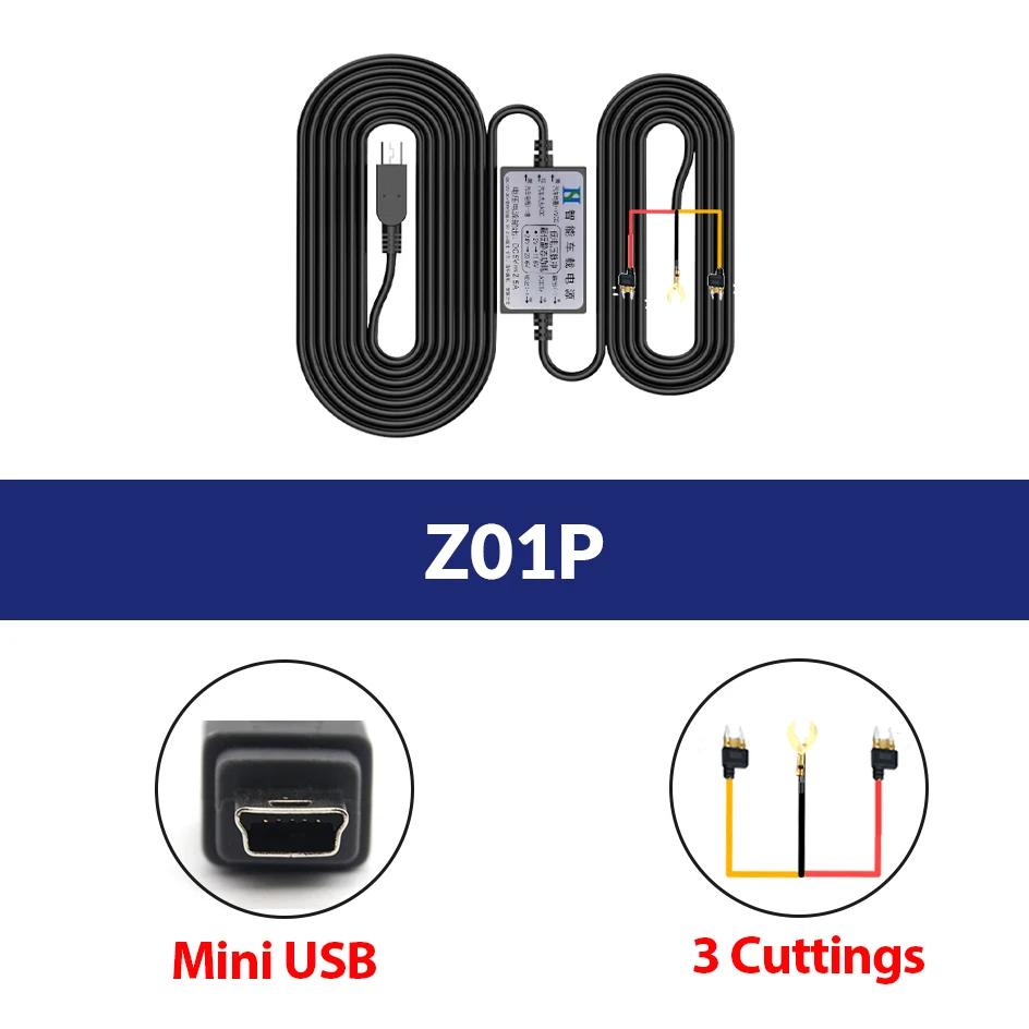 Universal Hard Wire Cable Kit for DashCam Parking Monitoring - 3.5 Meters, mini USB & Type-C