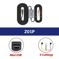 Universal Hard Wire Cable Kit for DashCam Parking Monitoring - 3.5 Meters, mini USB & Type - C (Mini USB - 3 Cuttings)
