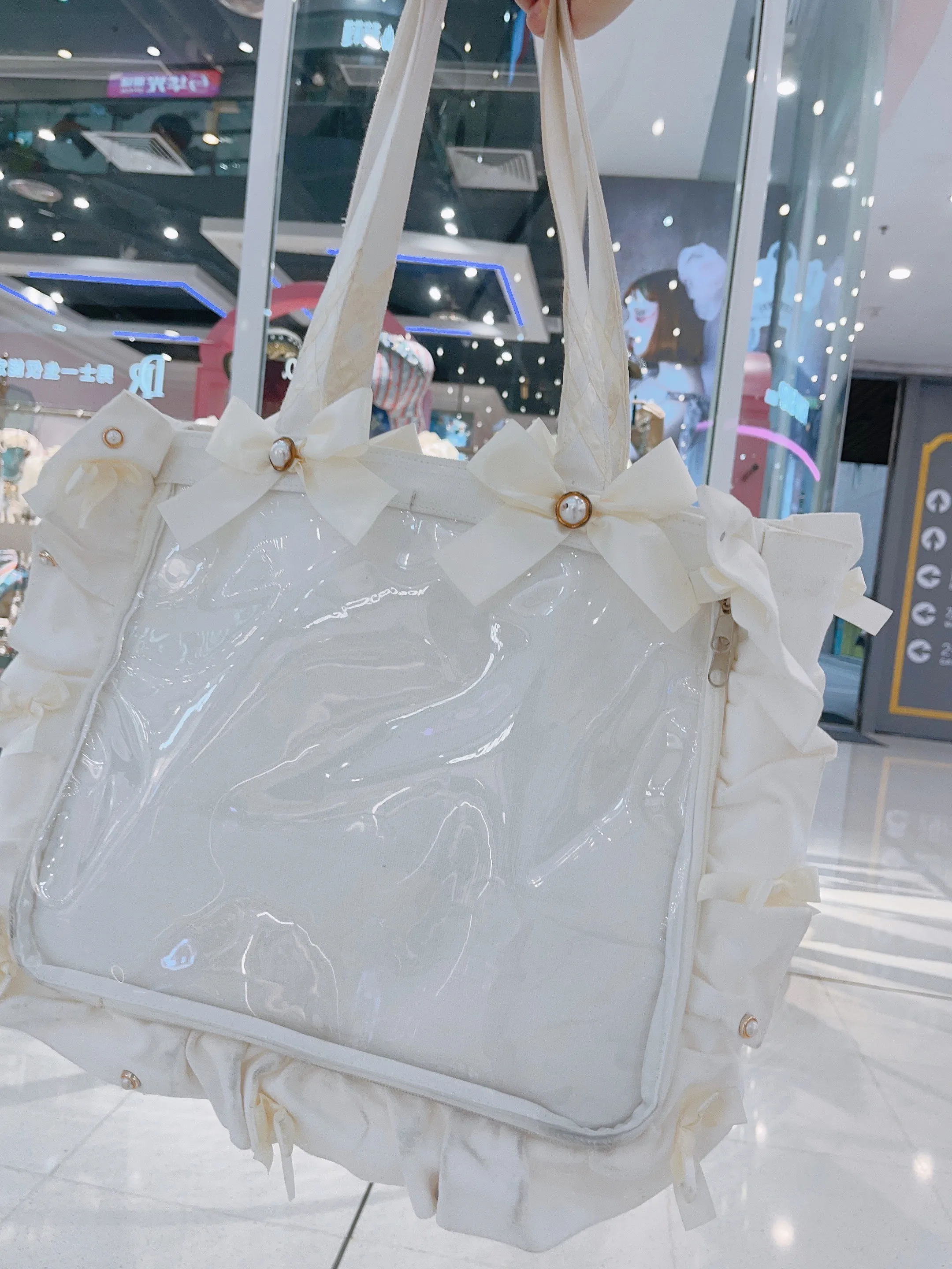 Japanese Style Ruffled Ribbon Bowknot Portable Shoulder Bag Female Shopping Storage Large Capacity Totes Badge Shoulder Bag Girl 4